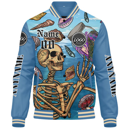 Maßgeschneiderte Hellblau Letterman Varsity Jacket Individuelle Stickerei Druck nach Ihrem Wunsch