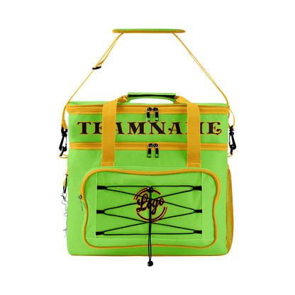 Maßgeschickerte Grün Gelb vollflächig bedruckte isolierte Kühltasche mit Doppelwand Wasserdichte 600D Oxford Picknick-Tragetasche für Teamevents & Outdoor-Grillen
