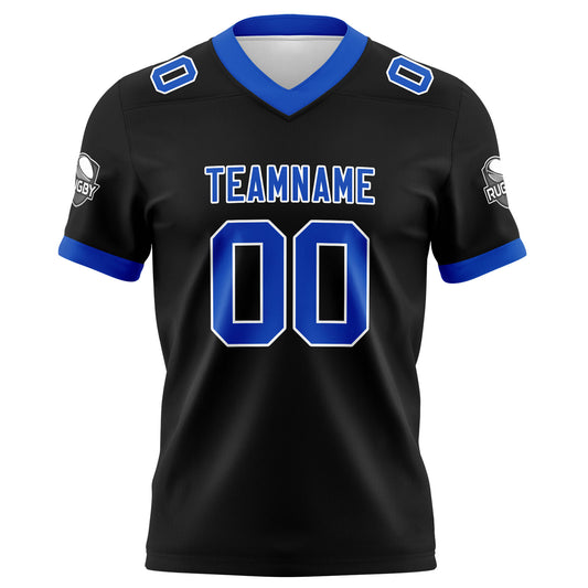 Benutzerdefinierte Schwarz Blau Fußball Trikots Personalisierter Name Nummer Logo