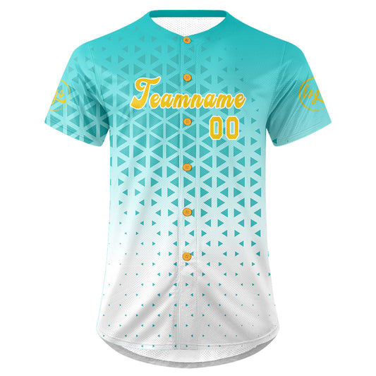 Benutzerdefiniert Seen Blau Weiß Personalisierter Baseball Jersey mit Farbverlauf Team Uniform mit Namen und Nummer