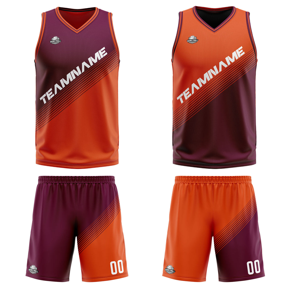 Benutzerdefinierte Lila Orange Reversible Basketball Jersey Personalisierte Print Name Nummer Logo