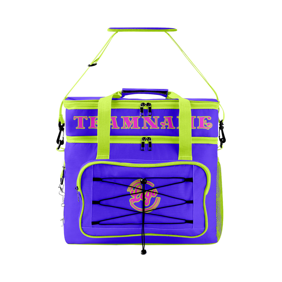 Maßgeschickerte Lila Grün vollflächig bedruckte isolierte Kühltasche mit Doppelwand Wasserdichte 600D Oxford Picknick-Tragetasche für Teamevents & Outdoor-Grillen