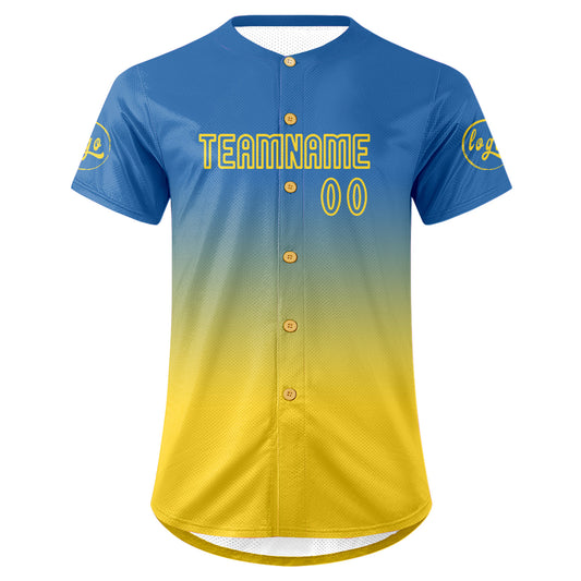 Benutzerdefiniert Blau Gelb Personalisierter Baseball Jersey mit Farbverlauf Team Uniform mit Namen und Nummer