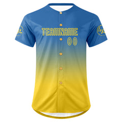 Benutzerdefiniert Blau Gelb Personalisierter Baseball Jersey mit Farbverlauf Team Uniform mit Namen und Nummer