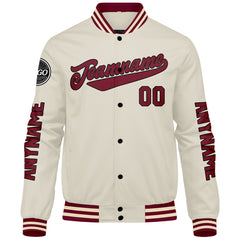 Maßgeschneiderte Crimson Creme Letterman Varsity Jacket Individuelle Stickerei Druck nach Ihrem Wunsch