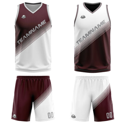 Benutzerdefinierte Braun Weiß Reversible Basketball Jersey Personalisierte Print Name Nummer Logo