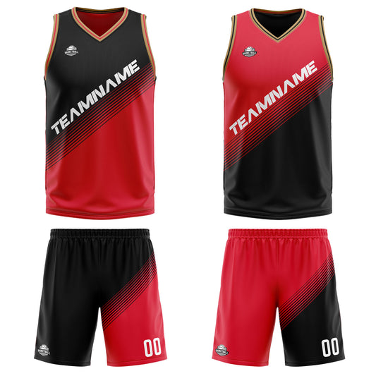Benutzerdefinierte Schwarz Rot Reversible Basketball Jersey Personalisierte Print Name Nummer Logo