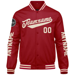 Maßgeschneiderte Rot Creme Letterman Varsity Jacket Individuelle Stickerei Druck nach Ihrem Wunsch