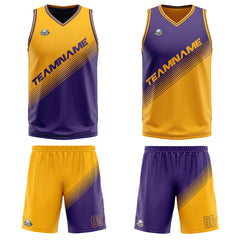 Benutzerdefinierte Gelb Lila Reversible Basketball Jersey Personalisierte Print Name Nummer Logo