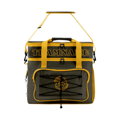 Maßgeschickerte Dunkelgrün Gelb vollflächig bedruckte isolierte Kühltasche mit Doppelwand Wasserdichte 600D Oxford Picknick-Tragetasche für Teamevents & Outdoor-Grillen