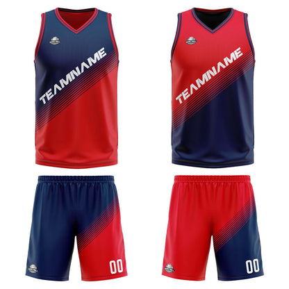 Benutzerdefinierte Marine Rot Reversible Basketball Jersey Personalisierte Print Name Nummer Logo