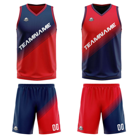 Benutzerdefinierte Marine Rot Reversible Basketball Jersey Personalisierte Print Name Nummer Logo