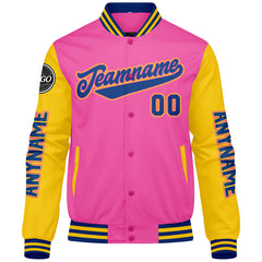Maßgeschneiderte Rosa Gelb Königlich Letterman Varsity Jacket Individuelle Stickerei Druck nach Ihrem Wunsch