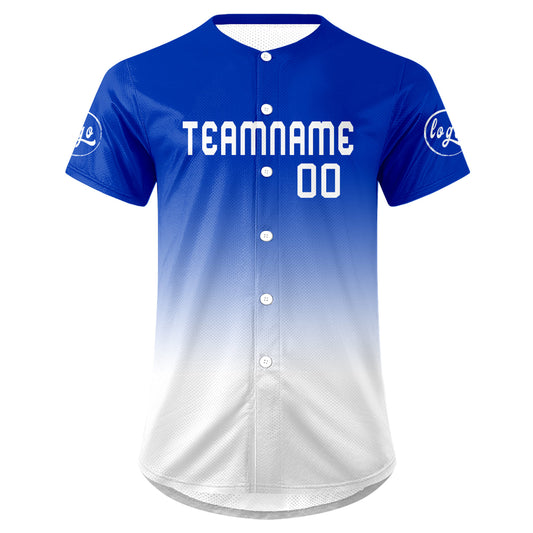 Benutzerdefiniert Weiß Blau Personalisierter Baseball Jersey mit Farbverlauf Team Uniform mit Namen und Nummer