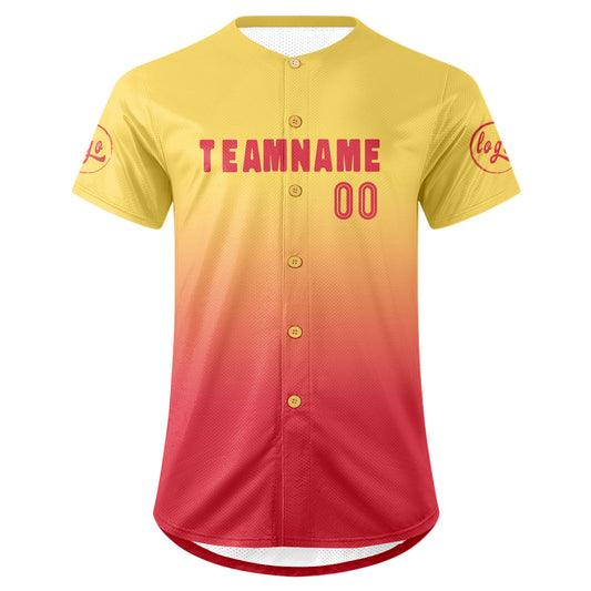 Benutzerdefiniert Gelb Lichtrot Personalisierter Baseball Jersey mit Farbverlauf Team Uniform mit Namen und Nummer