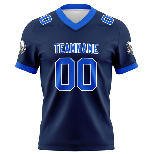 Benutzerdefinierte Marine Blau Fußball Trikots Personalisierter Name Nummer Logo