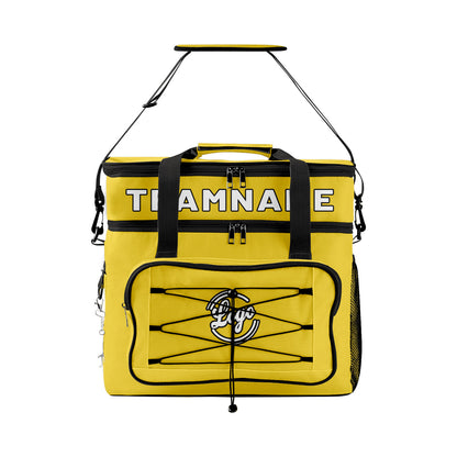 Maßgeschickerte Gelb Schwarz vollflächig bedruckte isolierte Kühltasche mit Doppelwand Wasserdichte 600D Oxford Picknick-Tragetasche für Teamevents & Outdoor-Grillen
