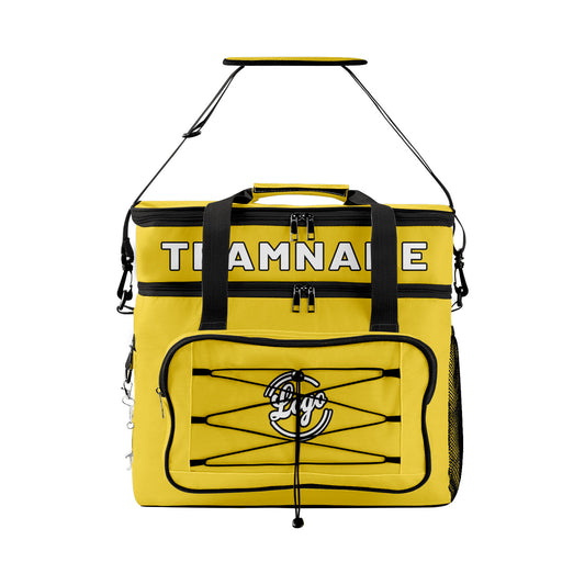 Maßgeschickerte Gelb Schwarz vollflächig bedruckte isolierte Kühltasche mit Doppelwand Wasserdichte 600D Oxford Picknick-Tragetasche für Teamevents & Outdoor-Grillen