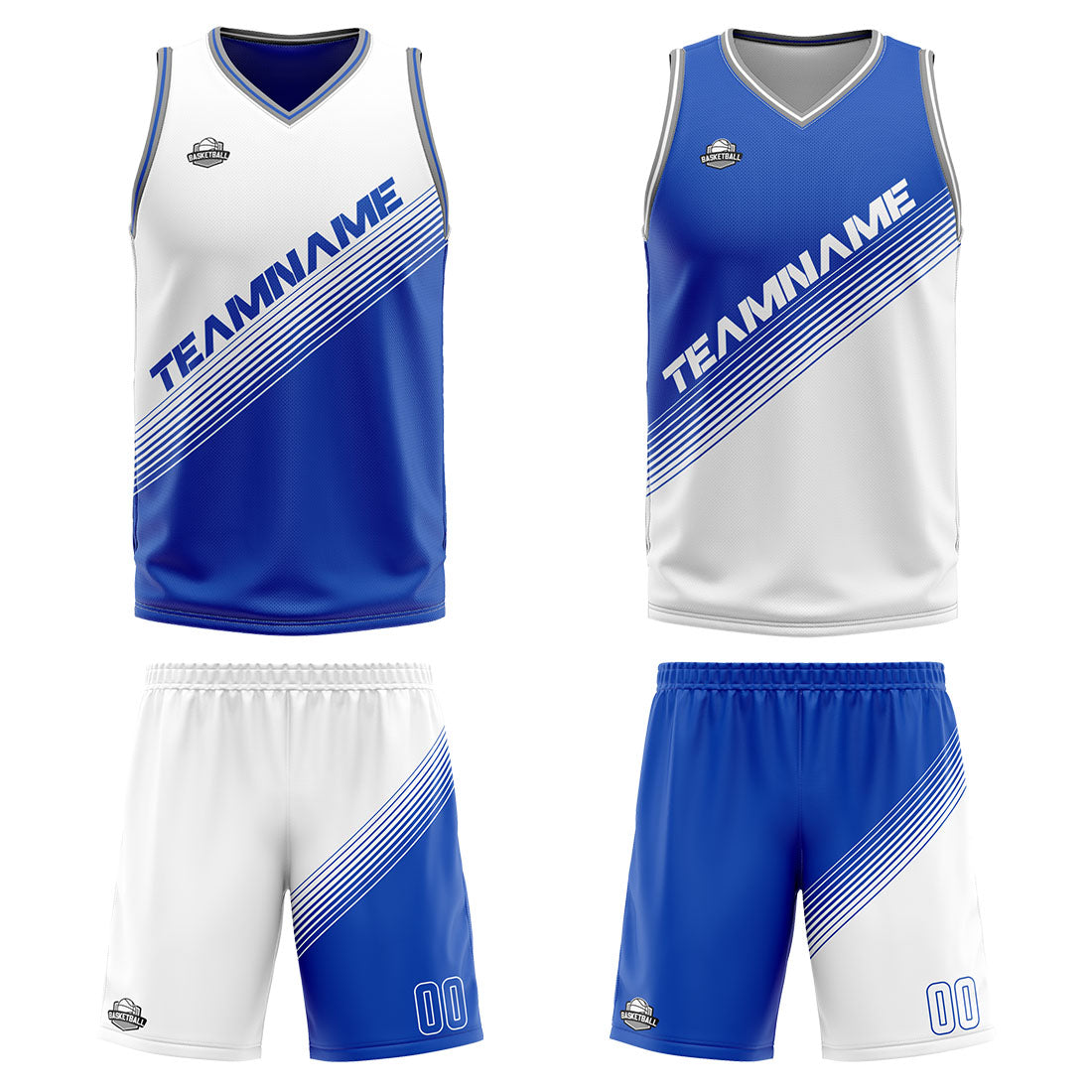 Benutzerdefinierte Weiß Blau Reversible Basketball Jersey Personalisierte Print Name Nummer Logo