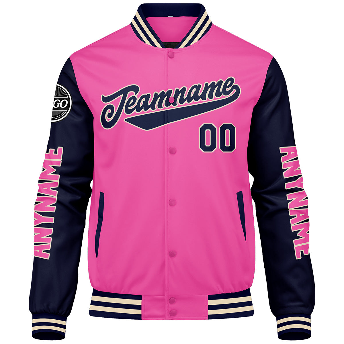 Maßgeschneiderte Rosa Marine Letterman Varsity Jacket Individuelle Stickerei Druck nach Ihrem Wunsch