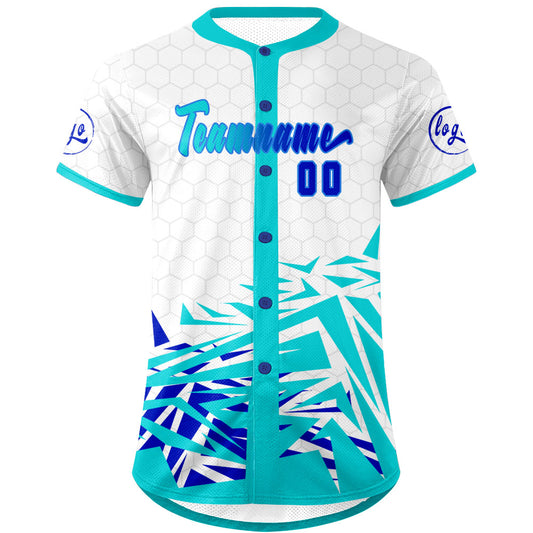 Benutzerdefiniert Weiß Cyan Personalisierter Baseball Jersey mit Farbverlauf Team Uniform mit Namen und Nummer