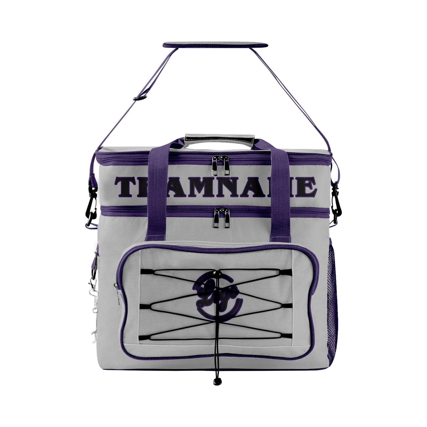 Maßgeschickerte Grau Lila vollflächig bedruckte isolierte Kühltasche mit Doppelwand Wasserdichte 600D Oxford Picknick-Tragetasche für Teamevents & Outdoor-Grillen