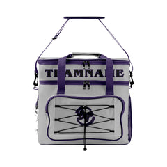 Maßgeschickerte Grau Lila vollflächig bedruckte isolierte Kühltasche mit Doppelwand Wasserdichte 600D Oxford Picknick-Tragetasche für Teamevents & Outdoor-Grillen