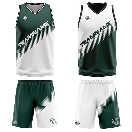 Benutzerdefinierte Grün Weiß Reversible Basketball Jersey Personalisierte Print Name Nummer Logo