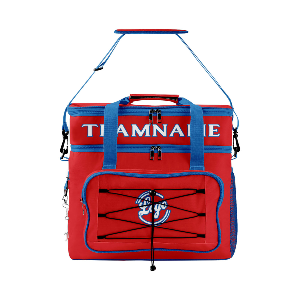 Maßgeschickerte Rot Blau vollflächig bedruckte isolierte Kühltasche mit Doppelwand Wasserdichte 600D Oxford Picknick-Tragetasche für Teamevents & Outdoor-Grillen