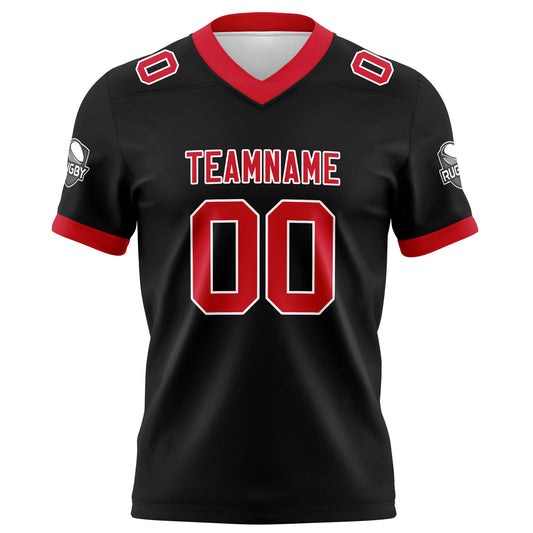 Benutzerdefinierte Schwarz Rot Fußball Trikots Personalisierter Name Nummer Logo