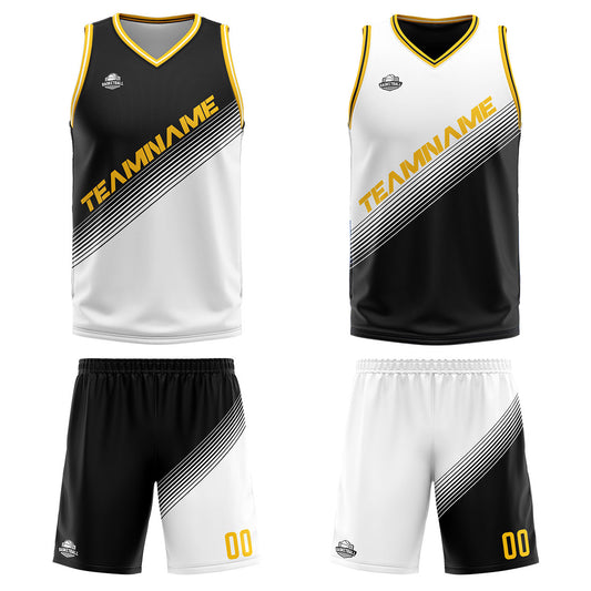 Benutzerdefinierte Schwarz Weiß Reversible Basketball Jersey Personalisierte Print Name Nummer Logo