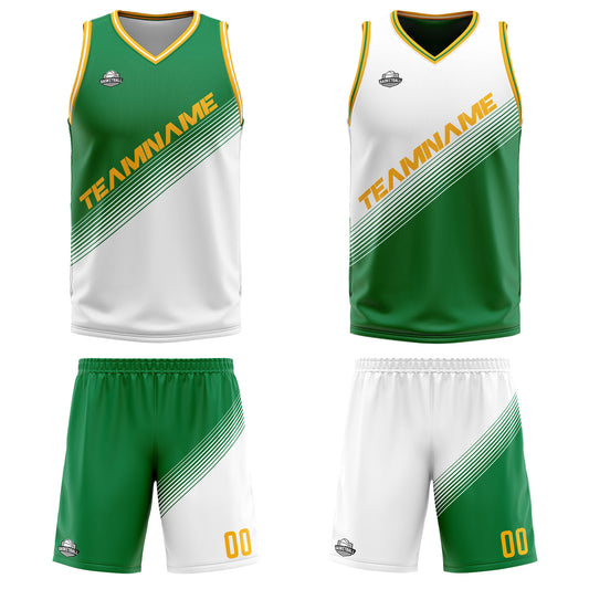 Benutzerdefinierte Grün Weiß Reversible Basketball Jersey Personalisierte Print Name Nummer Logo