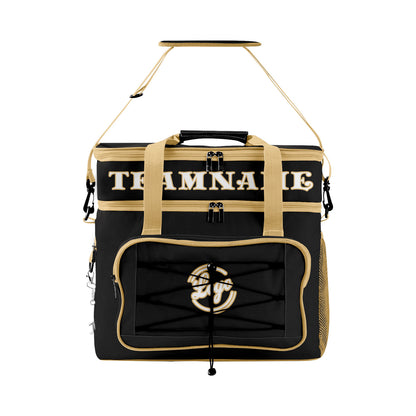 Maßgeschickerte  Schwarz Beige vollflächig bedruckte isolierte Kühltasche mit Doppelwand Wasserdichte 600D Oxford Picknick-Tragetasche für Teamevents & Outdoor-Grillen