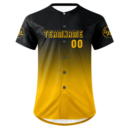 Benutzerdefiniert Schwarz Gelb Personalisierter Baseball Jersey mit Farbverlauf Team Uniform mit Namen und Nummer