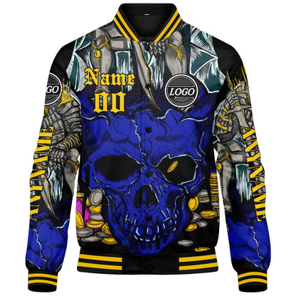 Maßgeschneiderte Königliches Gelb Letterman Varsity Jacket Individuelle Stickerei Druck nach Ihrem Wunsch
