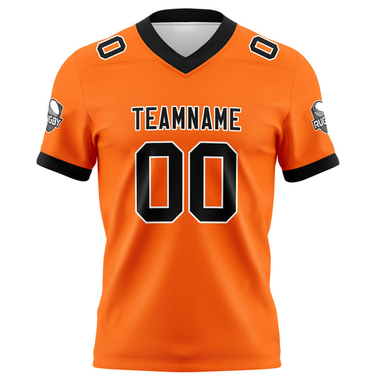 Benutzerdefinierte Orange Schwarz Fußball Trikots Personalisierter Name Nummer Logo