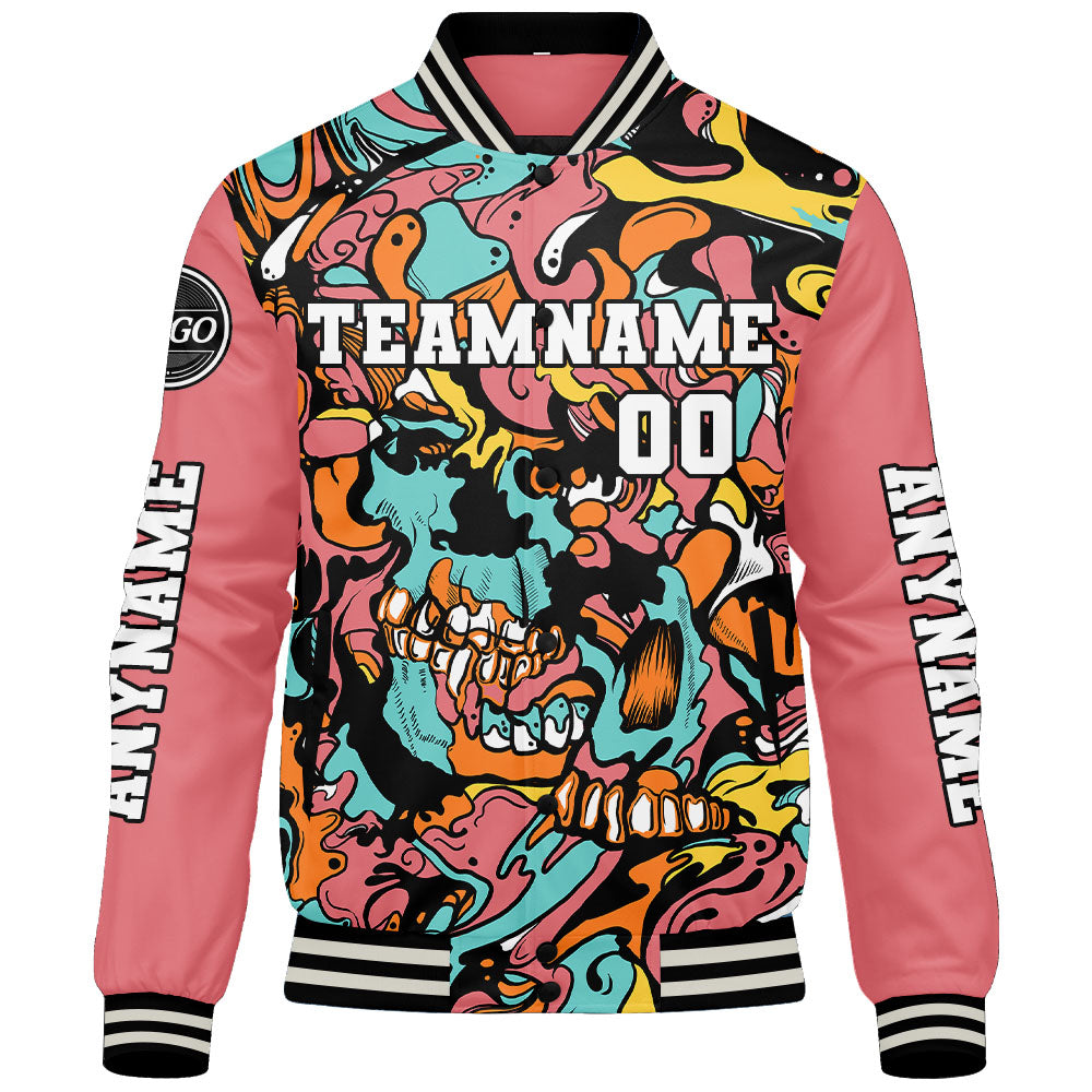 Maßgeschneiderte Rosa Letterman Varsity Jacket Individuelle Stickerei Druck nach Ihrem Wunsch