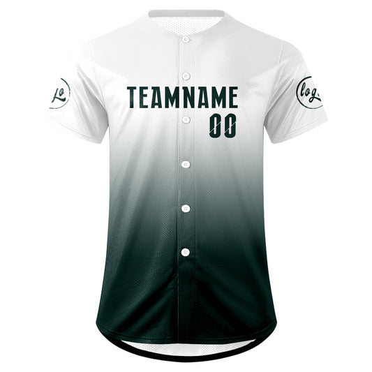 Benutzerdefiniert Weiß Dunkelgrün Personalisierter Baseball Jersey mit Farbverlauf Team Uniform mit Namen und Nummer
