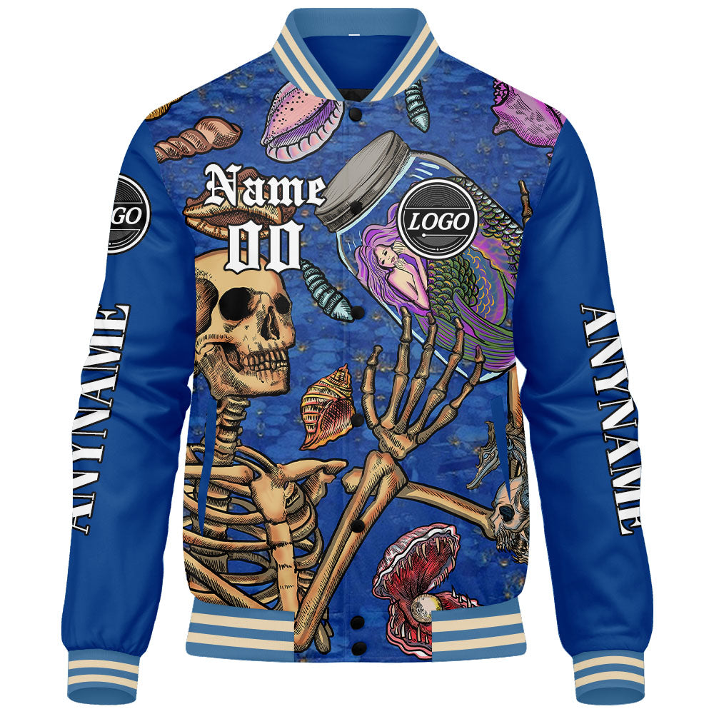 Maßgeschneiderte Blau Letterman Varsity Jacket Individuelle Stickerei Druck nach Ihrem Wunsch