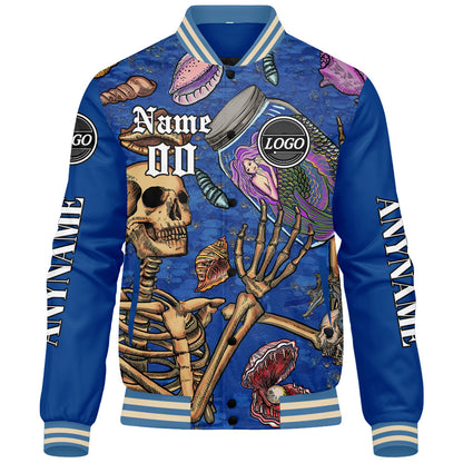 Maßgeschneiderte Blau Letterman Varsity Jacket Individuelle Stickerei Druck nach Ihrem Wunsch