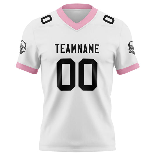 Benutzerdefinierte Weiß Rosa Fußball Trikots Personalisierter Name Nummer Logo