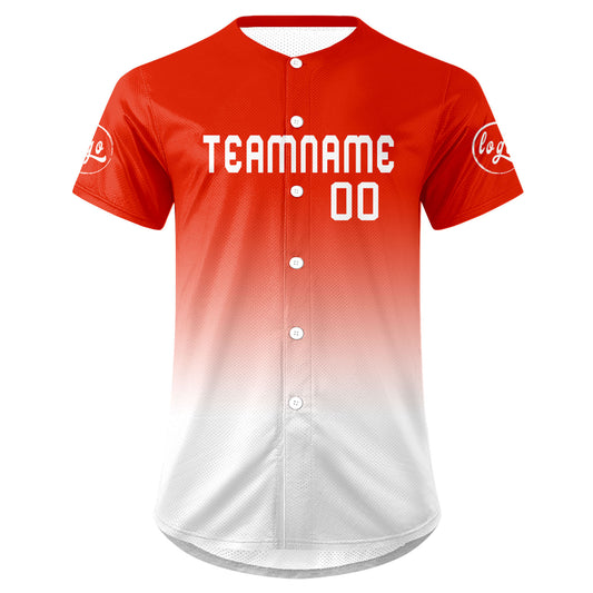 Benutzerdefiniert Hellrot Weiß Personalisierter Baseball Jersey mit Farbverlauf Team Uniform mit Namen und Nummer