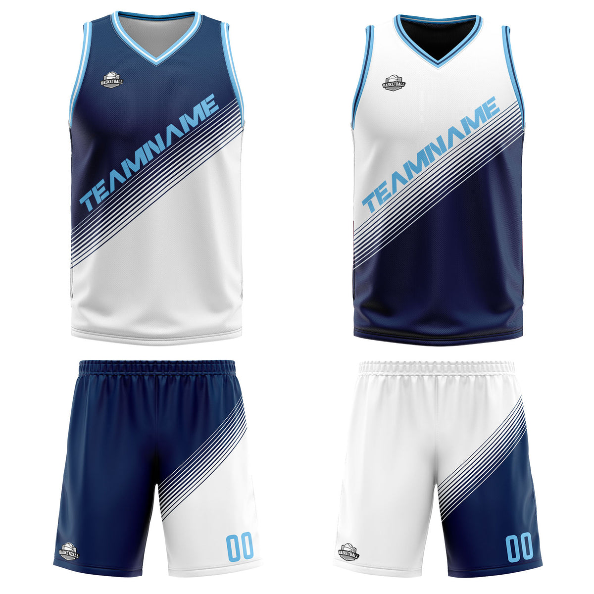 Benutzerdefinierte Marine Weiß Reversible Basketball Jersey Personalisierte Print Name Nummer Logo