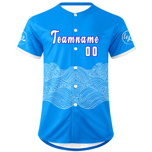 Benutzerdefiniert Blau Weiß Personalisierter Baseball Jersey mit Farbverlauf Team Uniform mit Namen und Nummer