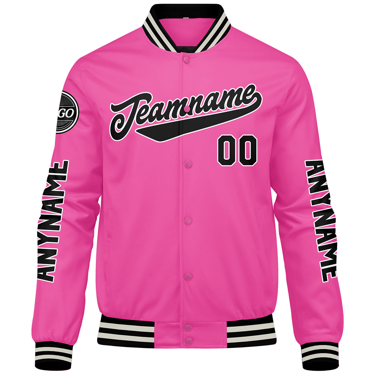 Maßgeschneiderte Rosa Letterman Varsity Jacket Individuelle Stickerei Druck nach Ihrem Wunsch