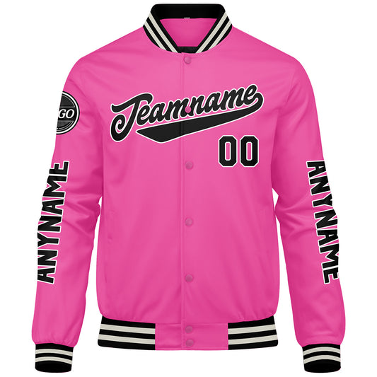 Maßgeschneiderte Rosa Letterman Varsity Jacket Individuelle Stickerei Druck nach Ihrem Wunsch