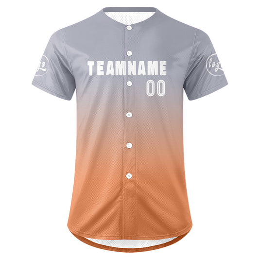 Benutzerdefiniert Hellgrau Hellorange Personalisierter Baseball Jersey mit Farbverlauf Team Uniform mit Namen und Nummer