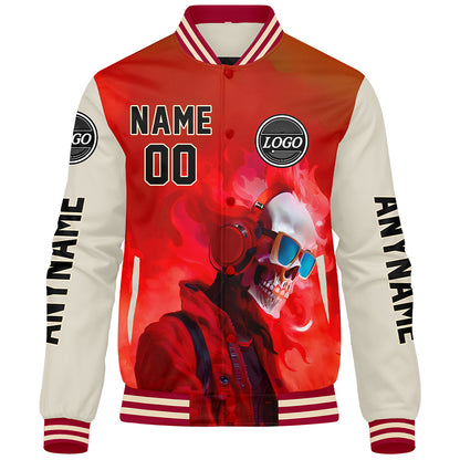 Maßgeschneiderte Rot Creme Letterman Varsity Jacket Individuelle Stickerei Druck nach Ihrem Wunsch