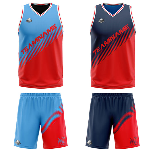 Benutzerdefinierte Blau Rot Reversible Basketball Jersey Personalisierte Print Name Nummer Logo