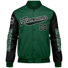 Maßgeschneiderte Grün Schwarz Letterman Varsity Jacket Individuelle Stickerei Druck nach Ihrem Wunsch